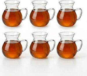 6'lı Kulplu Cam Çay Bardağı Seti - Şeffaf ve Modern Tasarımlı Isıya Dayanıklı Çay Takımı 180ML