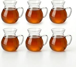 6'lı Kulplu Cam Çay Bardağı Seti - Şeffaf ve Modern Tasarımlı Isıya Dayanıklı Çay Takımı 180ML