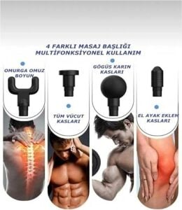 Masaj Tabancası Siyah Renk 4 Başlıklı Şarjlı Sporcu Masaj Aleti - Süpermarket - Sağlık