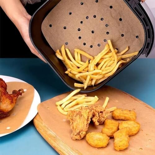 Jouis Air Fryer Pişirme Kağıdı Tek Kullanımlık Hava Fritöz Yağ Geçirmez Yapışmaz Gıda Pişirme Kağıdı Delikli Kare Model 100 Adet