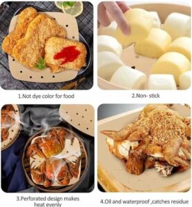 Jouis Air Fryer Pişirme Kağıdı Tek Kullanımlık Hava Fritöz Yağ Geçirmez Yapışmaz Gıda Pişirme Kağıdı Delikli Kare Model 100 Adet