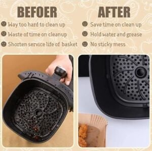 Jouis Air Fryer Pişirme Kağıdı Tek Kullanımlık Hava Fritöz Yağ Geçirmez Yapışmaz Gıda Pişirme Kağıdı Delikli Kare Model 100 Adet