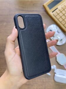 Premium Deri Dokulu Darbelere Karşı Dayanıklı Nazal Silikon Kılıf Siyah Iphone Xr ile Uyumlu