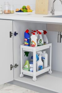 2 Katlı Tekerlekli Düzenleyici Raf, Banyo Dolabı, Mutfak Tezgah ve Evye Altı
