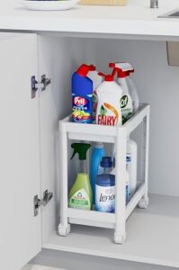 2 Katlı Tekerlekli Düzenleyici Raf, Banyo Dolabı, Mutfak Tezgah ve Evye Altı