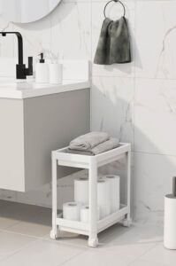 2 Katlı Tekerlekli Düzenleyici Raf, Banyo Dolabı, Mutfak Tezgah ve Evye Altı