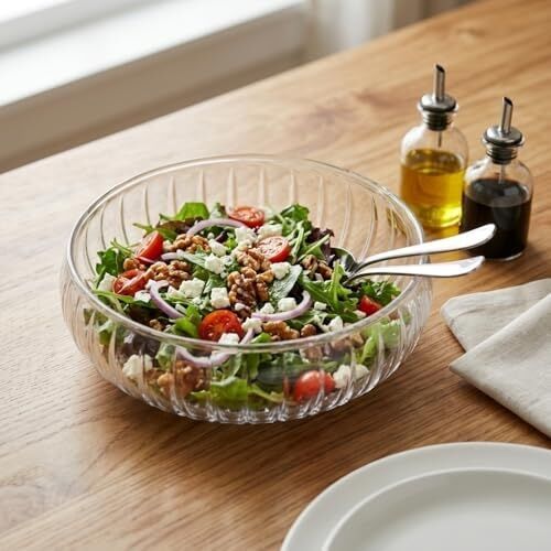 El Yapımı Üfleme Borosilikat Cam Linea Sunum Çanağı - Şeffaf Dekoratif Salata, Meyve ve Çerez Kasesi (20X6 Cm)