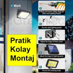 Güneş Enerjili 120 Cob LED AYDINLATMA/GT-SL09