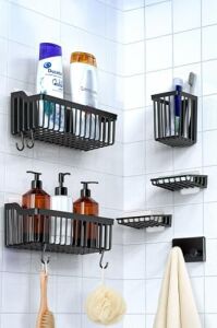Banyor 6'lı Banyo Seti Yapışkanlı Banyo Düzenleyici Şampuanlık Diş Fırçalık Sabunluk Askılık Takımı Siyah