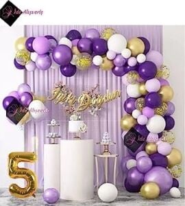 Bkmc 5 Yaş Macaron Mor Balon Zinciri Seti Gölge Mor Altın Balon Dekorasyon BMCNM767