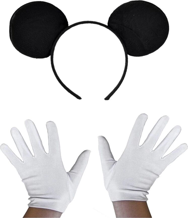 Siyah Mickey Mouse Tacı ve Beyaz Eldiven Seti