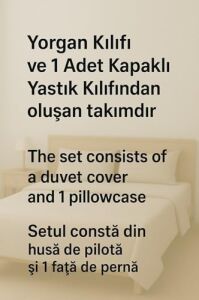 Ezgi Tek Kişilik Desenli Nevresim Takımı, 155 x 230 Cm, Yıldız Deseni, Siyah, Kapaklı Yastık Kılıfı Dahil