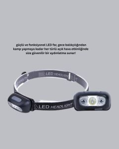 Şarjlı LED Kafa Feneri | 4 Modlu Akıllı Sensörlü Far | Su Geçirmez Ipx5 Kamp ve Balıkçı Lambası