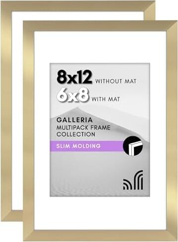 8X12 Resim Çerçevesi 2 Inç Altın Seti - Mat ile 6x8 Resim Çerçevesi Veya Matsız 8X12 Çerçeve Olarak Kullanın - Yatay Veya Dikey Ekran Için Pleksiglas Kapaklı Kolaj Resim Çerçeveleri