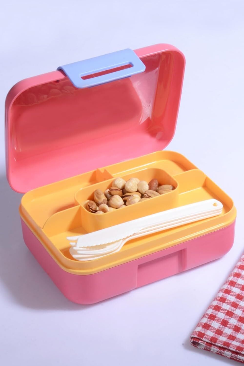 Design Kendinden Kaşıklı 5 Bölmeli 2 Katlı Beslenme Kutusu (Pembe)