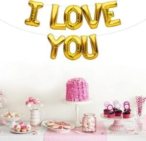 I Love You Gold Renk 16 Inç 40 cm Folyo Balon Seti