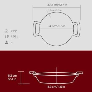 Döküm Yuvarlak Sahan Döküm Demir Yekpare Çift Kulplu ÇAP(Ø)24CM. Kırmızı