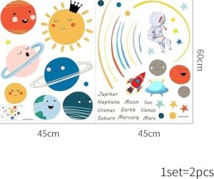 Gezegenler Duvar Sticker, Güneş Sistemi Duvar Çıkartmaları, Çocuk Duvar Çıkartmaları, Çıkarılabilir Duvar Çıkartmaları, Uzay Dekorasyon, Erkek Kız Yatak Odası Duvar Dekorasyonu Gezegen Sticker