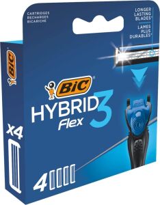 Bıc Hybrid 3 Erkek Tıraş Bıçağı 1 Sap ve 4 Yedek Başlık (3 Bıçak), 3 Teknolojik Titanyum Bıçak, E Vitamini ile Zenginleştirilmiş Geniş Kayganlaştırıcı Bant