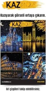 Kazboz Kazıma Sanatı Seti, Kale ve Tarihi Yapılar Temalı, 20X28.5 Cm, 4 Farklı Tasarım