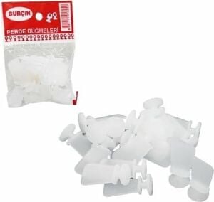 Perde Düğmesi, Makine Dikmeli, 20 Adet, Beyaz, Plastik, Perde Aksesuarı