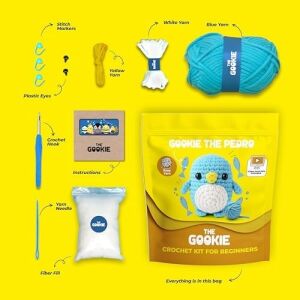 The Gookie Başlangıç Amigurumi Seti, Pedro Penguen Örgü Oyuncak, Tığ Işi El Yapımı Kit, Mavi ve Beyaz Iplikli, Video Eğitimli
