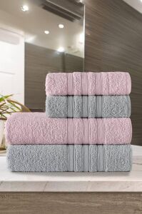 Riona Pamuklu 50X90-70X140 cm 4'lü Banyo Havlu Seti (Pembe)