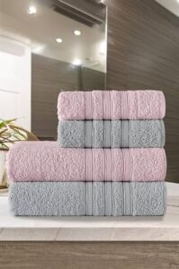 Riona Pamuklu 50X90-70X140 cm 4'lü Banyo Havlu Seti (Pembe)