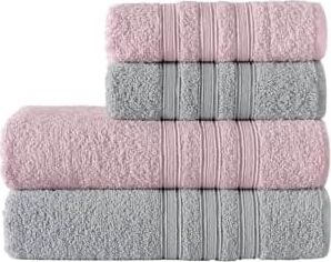 Riona Pamuklu 50X90-70X140 cm 4'lü Banyo Havlu Seti (Pembe)