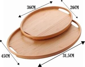 2'li Bambu Tepsi Seti, Ince Tasarım Özel Üretim Oval 2'li Bambu Tepsi Seti (36 * 26 * 1cm-45 * 31.5 * 1cm)