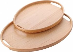 2'li Bambu Tepsi Seti, Ince Tasarım Özel Üretim Oval 2'li Bambu Tepsi Seti (36 * 26 * 1cm-45 * 31.5 * 1cm)
