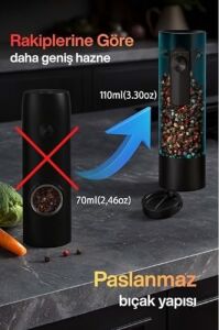 Elektrikli Tuz ve Karabiber Değirmeni Şarjlı Otomatik Baharat Öğütücü 110ML