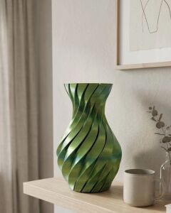 Yeşil Spiral 3D Baskı Vazo Estetik Modern Ev Ofis Dekoru