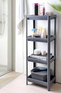 4 Katlı Geçmeli Plastik Banyo ve Mutfak Organizeri, Kolay Montajlı 4 Katlı Raf, Mutfakta ve Banyoda Kullanım Için Ideal, Dayanıklı Depolama Çözümü (Antrasit Gri)
