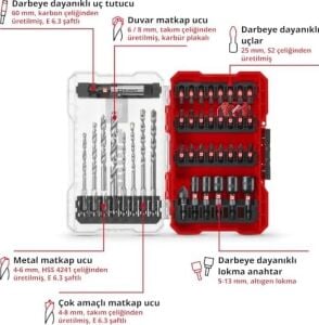 Orijinal  M-Case 39-Parça Darbeye Dayanıklı Uç Seti (25 mm Uçlar, Metal Matkap Uçları, Çok Amaçlı Matkap Uçları, 60 mm Uç Tutucu, Lokma Anahtar, Havşa Ucu, Saklama Kutusu Dahil) - 49108763