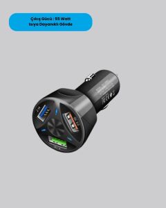 55W Hızlı Şarj Araç Çakmaklık Adaptörü Qc 3.0 Pd