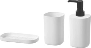 Asıa 3 Parça Banyo Aksesuar Setleri, Sabunluk, Diş Fırçası Tutucu ve Tepsi, Beyaz