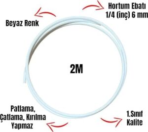 Su Arıtma Cihazı Hortumu 6 mm (1/4'' Inç) 2 Metre (Tüm Markalara Uyumludur)