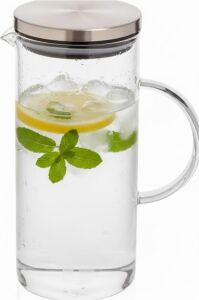 Metal Kapaklı Cam Sürahi – 1200 ml Isıya Dayanıklı Şeffaf Cam, Ergonomik Kulplu, Soğuk ve Sıcak Içecekler Için Şık Tasarım