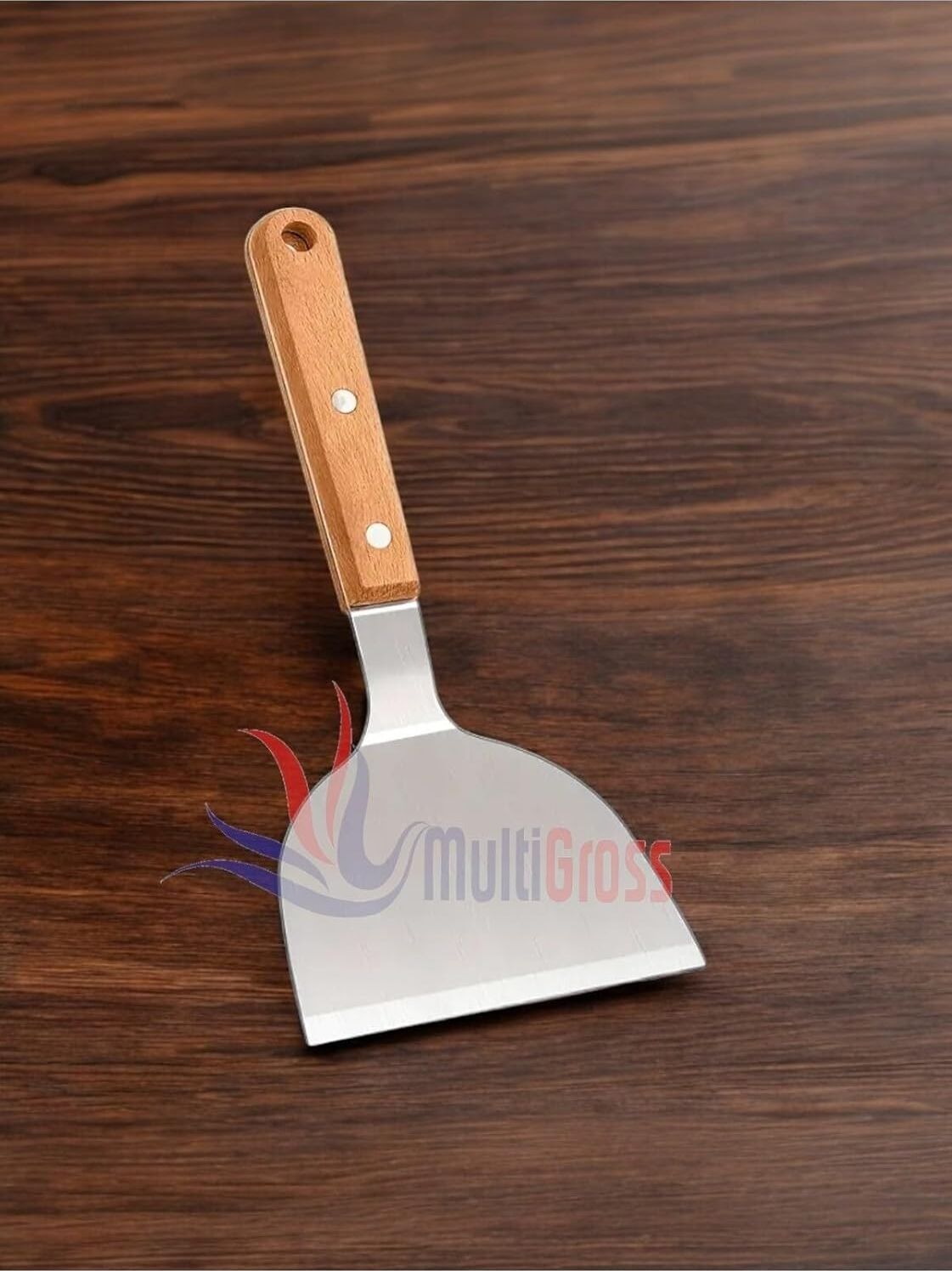 Ahşap Saplı Paslanmaz Çelik Spatula, Metalik