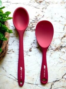 Silikon Kaşık Seti, 28 cm Uzun + 22 cm Kısa Kaşık, Isıya Dayanıklı, Fuşya, 2 Adet