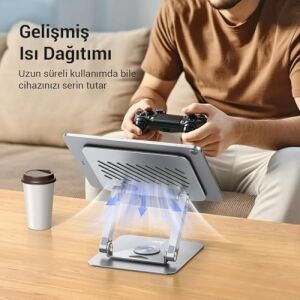 360° Dönebilen Alüminyum Tablet Standı Yükseklik ve Eğim Ayarlı Metal Tablet Tutucu iPad Pro 13 12 11 Air Mini 5 4 3 Telefon E-Okuyucu Uyumlu