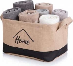 Dikdörtgen Jüt Düzenleyici Sepet (24X17X14 Cm) – Krem Renk Katlanabilir Kumaş Kulplu Organizer | Ev, Mutfak, Banyo, Çocuk Odası ve Ofis Için Çok Amaçlı Saklama Kutusu 2 Model (Krem-Siyah)