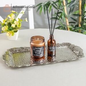 Osmanlı Motifli Küçük Metal Servis Tepsisi – Dekoratif Sunum Tepsisi, 36 x 18 Cm, 306 G (Gümüş Grisi)