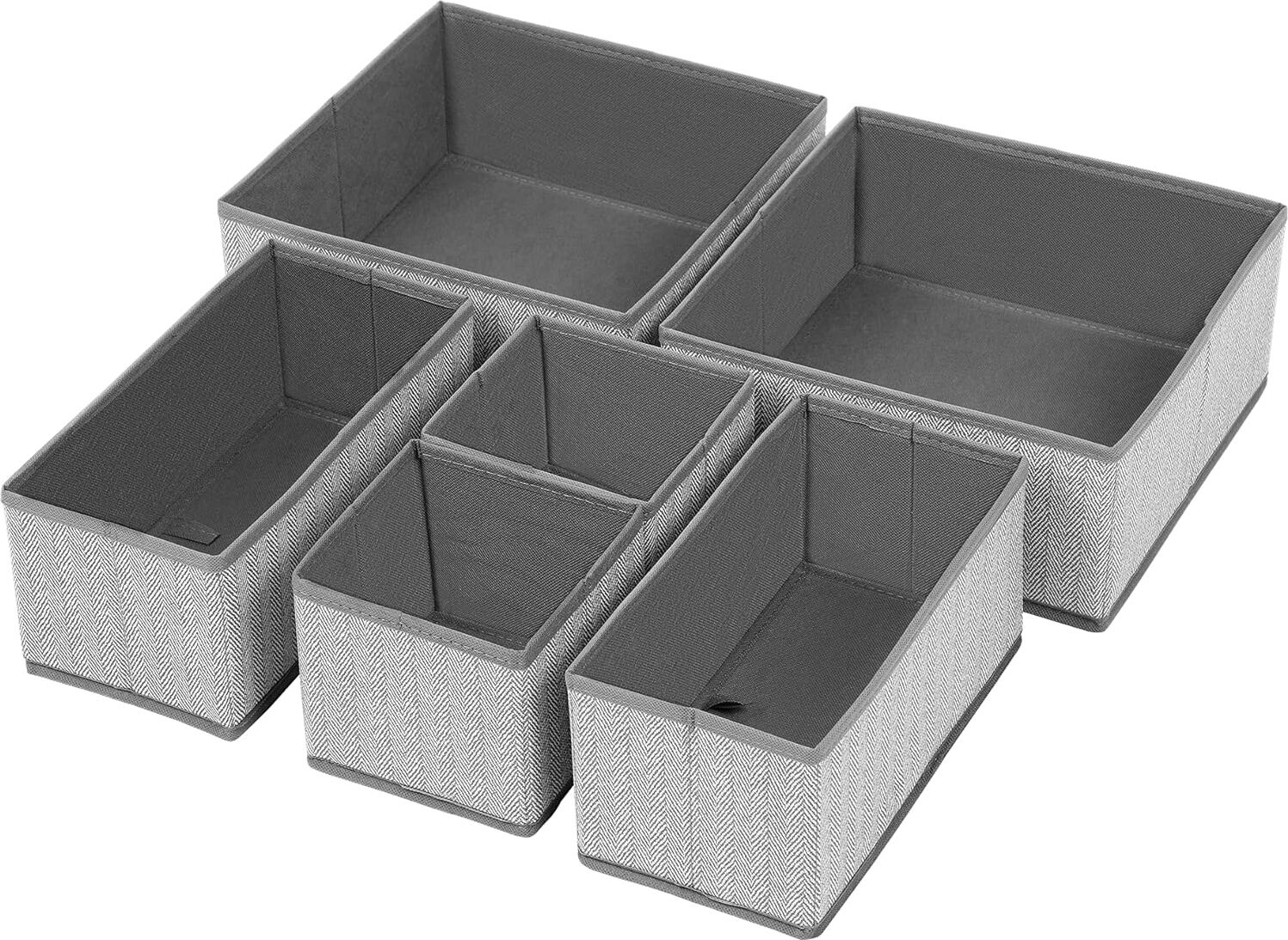 Iç Giyim Saklama Kutuları, 6'lı Set, Çekmece Düzenleyici, Kumaş Kutular, Saklama Sepetleri, Keten Görünümlü Keçe Kumaş, Çorap, Kravat, Şal Için Uygun, Gri