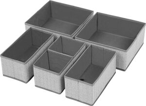 Iç Giyim Saklama Kutuları, 6'lı Set, Çekmece Düzenleyici, Kumaş Kutular, Saklama Sepetleri, Keten Görünümlü Keçe Kumaş, Çorap, Kravat, Şal Için Uygun, Gri