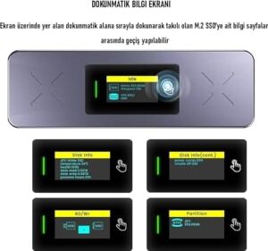 Jeyı I9X Visual Smart Yazma Koruma Özellikli M.2 (Pcıe) Nvme ve M.2(Ngff) Sata SSD To USB 3.2 Gen2 Çevirici Dönüştürücü Adaptör Harici Taşınabilir Alüminyum SSD Muhafaza Kutusu