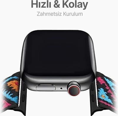 Apple Watch ile Uyumlu Etnik Desen Motifli Ayarlanabilir Tokalı Bohemian Serisi Yumuşak Kumaş Kordon