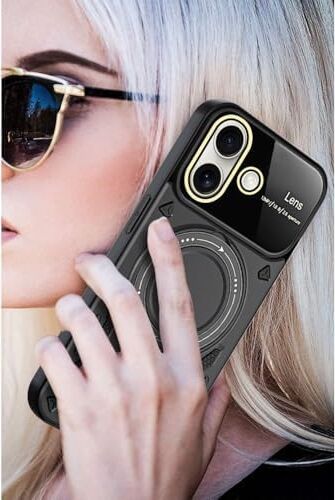 & Aksesuar iPhone 16 ile Uyumlu Joy Lens Kamera Korumalı Entegre Standlı Kılıf (Siyah)
