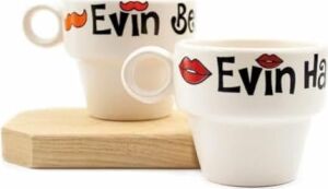 Evin Hanımı & Evin Beyi 2'li Espresso Bardak Seti - Hediye Seramik Fincan